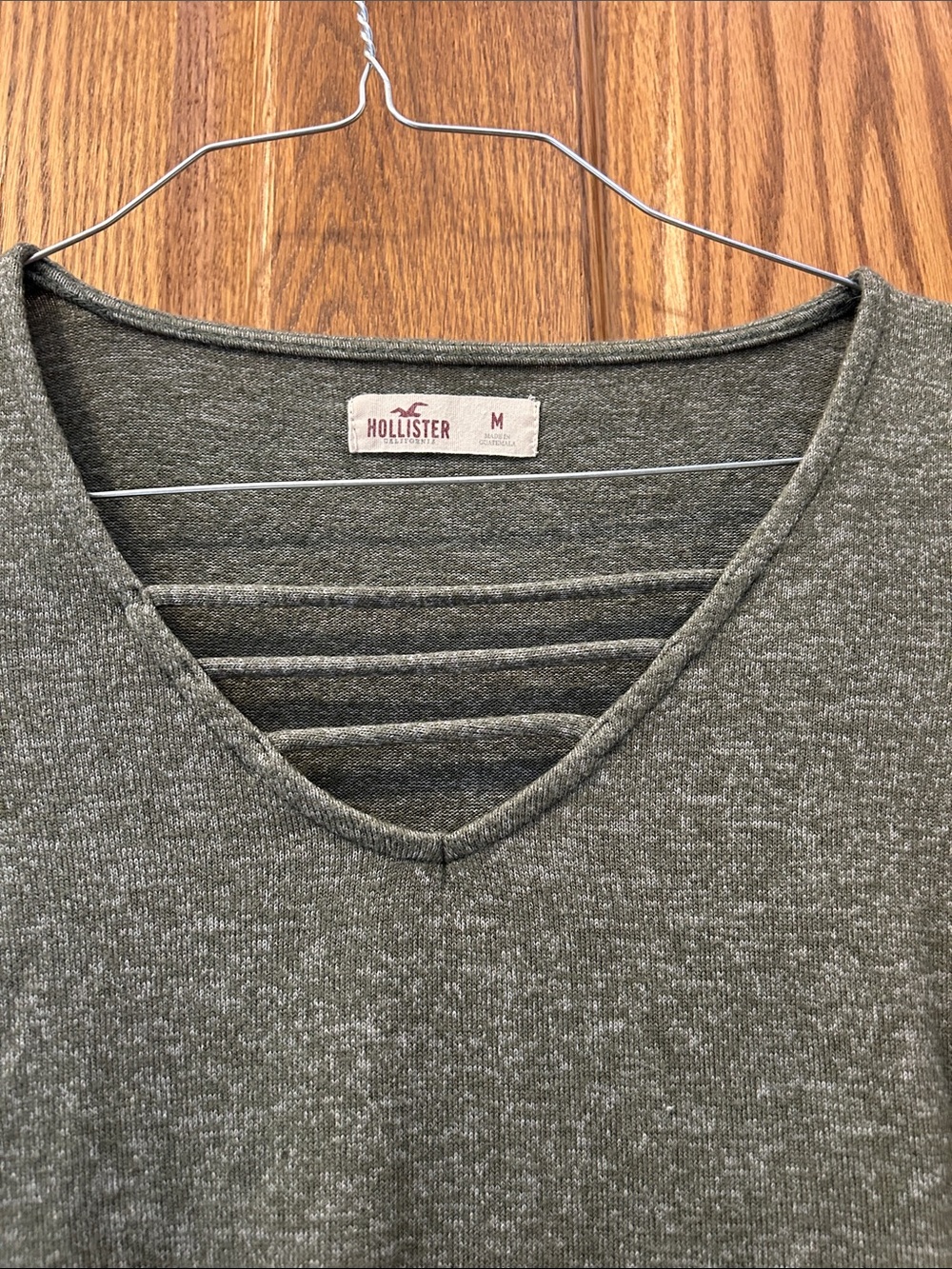 Hollister Olive Green Long Sleeve V-Neck Top with Strappy Back image 4